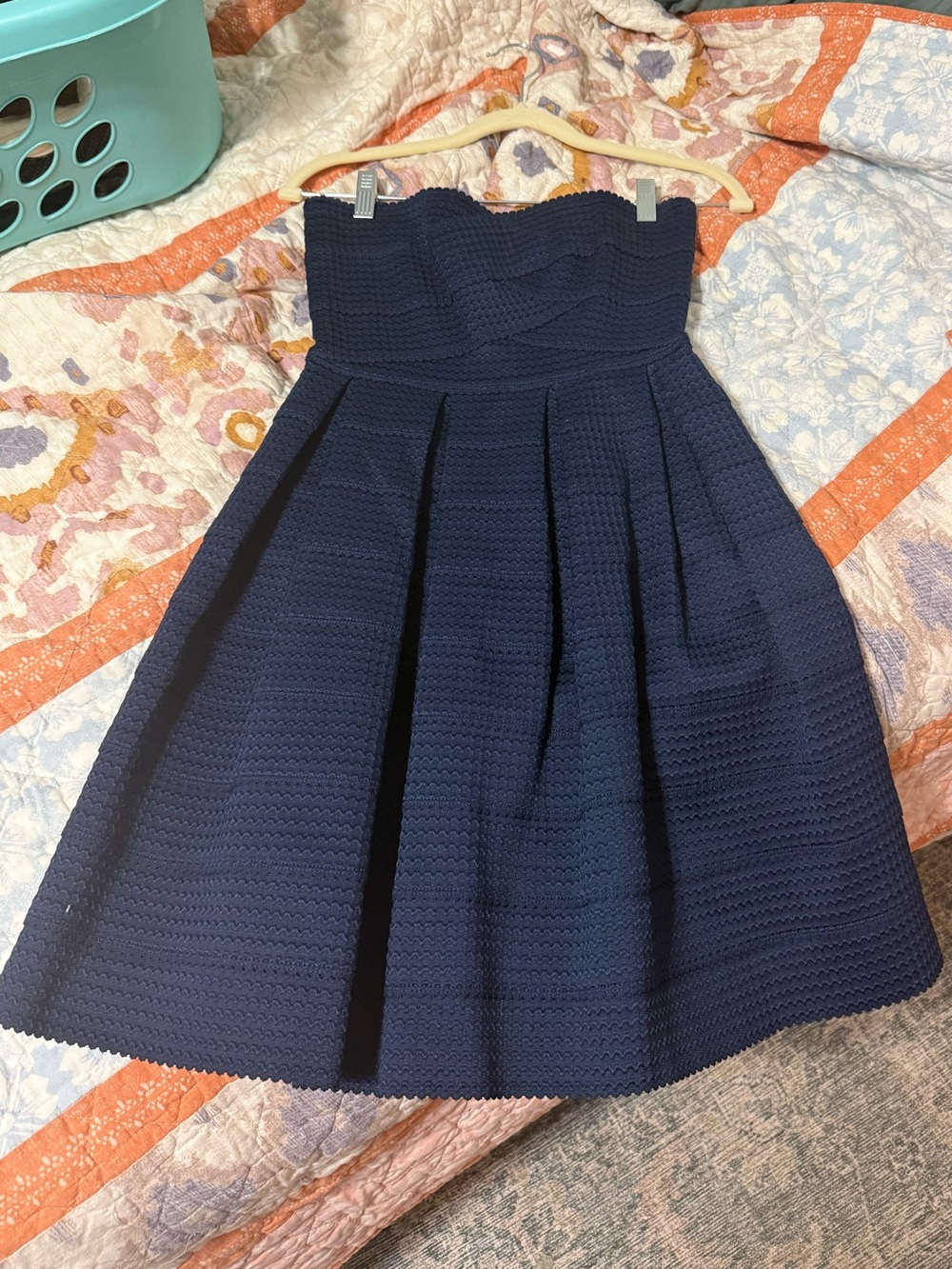 Strapless Navy Textured Fit & Flare Dress